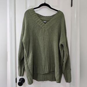 Green Chenille V-neck Sweater